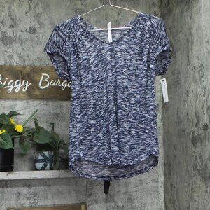 NY Collection Womens Marled Knit Cap Sleeve Shirt Top Blue Multi S